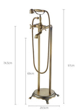 Bathtub Faucet Floor Mounted, Brass Retro Style Telephone Shape Brass Electroplated Finish Two Handles Two Holes Shower Faucet with Handshower and Drain